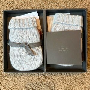 Restoration Hardware Mini Cashmere Hand Warmers Gray Silver Sage Cable Knit NIB